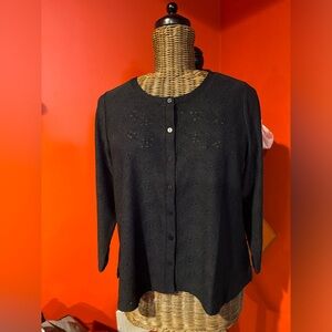 LOGO by Lori Goldstein Knit Eyelet Button Front Cardigan - Sz Medium NWT A609040